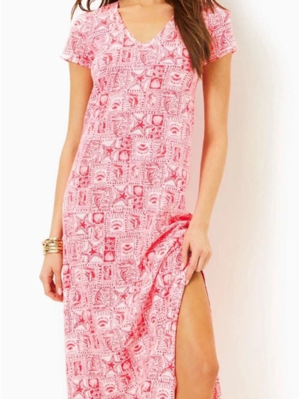 Lilly Pulitzer Etta Short Sleeve Maxi Dress Mazner Red